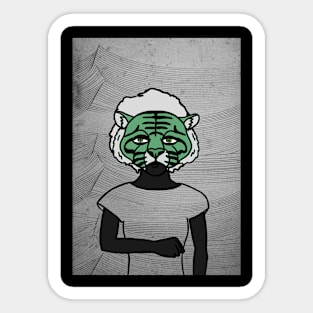 Mysterious Female Animal Character with Green Eyes and Gray Skin Sticker